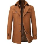Manteau homme pardessus laine mi - long caban veste chaud - funmoon - kaki - manches longues - pais