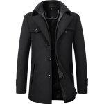 Manteau homme pardessus laine mi - long caban veste chaud noir