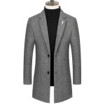Manteau laine epais homme slim fit automne hiver pardessus mi longue elegant couleur unie
