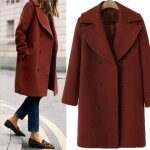 Manteau en laine pour femmes - funmoon - hiver chaud - bouton manches longues - couleur marron Manteau en laine pour femmes - funmoon - hiver chaud - bouton manches longues - couleur marron