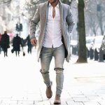 Manteau en laine pour hommes - funmoon - trench long outwear smart button - couleur gris