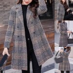 Manteau long en cachemire imprim  carreaux  double boutonnage  col rabattu pour femmes