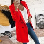 Manteau long �l�gant en laine pour femme - funmoon - slim - rouge