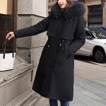 Manteau long dhiver pour femmes avec velours et chapeau - noir - tailles m  4xl