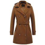 Manteau m�lang�e � double boutonnage hiver chic chaud mi - long �paulette mince avec ceintur xh434 marron ...