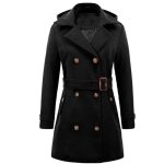 Manteau mlange  double boutonnage - xh434 - noir - hiver chic chaud mi - long paulette mince avec ...