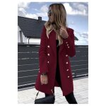 Manteau mi long - femme - bordeaux - manches longues - coupe droite - 100% polyester