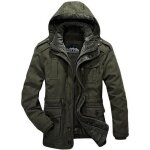 Manteau mi - long homme funmoo - chaud et epais - capuche dmontable et doublure polaire amovible - vert ...