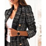 Manteaunouvelle veste femme 2020 ligne plaid tissage tweed de laine  double boutonnage veste blazer ...