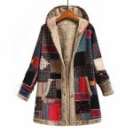 Manteau polaire à capuche patchwork rétro - marque - modèle - rouge - femme - adulte Manteau polaire à capuche patchwork rétro - marque - modèle - rouge - femme - adulte