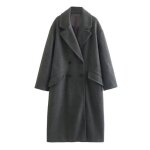 Manteau printemps automne femme manteau de laine trench  double boutonnage couleur unie