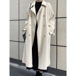 Manteautrench coat long  double boutonnage pour femmes coupe vent slim lgantceinture solide - beige ...