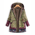 Manteau - veste dhiver pour femmes en coton imprim long avec capuche et matelass - funmoon