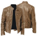 Manteau - vintage - cuir - manches longues - automne / hiver - beige Manteau - vintage - cuir - manches longues - automne / hiver - beige