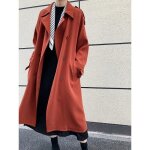Manteautrench coat long  double boutonnage pour femmes coupe vent slim lgantceinture solide - rouge ...