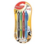 Maped 4 stylos - bille soft ball mdium rtractables assortis