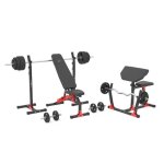 Marbo sport mh9 151kg kier 2. 0 banc de musculation + support x2 + banc scott + barres de poids / plaques ...