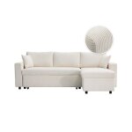 Canap� dangle 3 places convertible et r�versible maria en velours c�tel� fin avec coffre - blanc - l227 ...