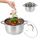 Marmite en acier inoxydable 3l avec couvercle en verre 20 cm pour induction gaz casserole  soupe