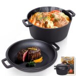 Marmite en fonte 2 en 1 avec couvercle de poêle 5l dual function casserole en fonte pré - assaisonné ... Marmite en fonte 2 en 1 avec couvercle de poêle 5l dual function casserole en fonte pré - assaisonné ...