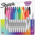Marqueurs permanents - sharpie - glam pop - pointe fine - 34 feutres - couleurs vives