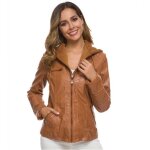 Marron veste en cuir à manches longues pour femmes veste de moto en pu Marron veste en cuir à manches longues pour femmes veste de moto en pu