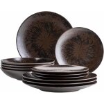 M�ser service de table metallic bronze 12 pi�ces - assiettes platescreuses et � dessert en gr�s - vernis ...