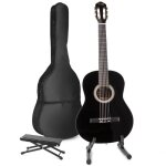 Max soloart guitare acoustique classique avec support de guitare et repose - pied - noir