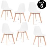 Mc haus � katla blanche x6 � lot de 6 chaises de salle � manger blanches en polypropyl�ne avec pieds ...