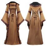 Medieval robe de soiree deguisement reine longue robe avec manches flares - caf