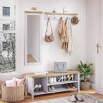 Meerveil ensemble de meubles de couloir ensemble de banc à chaussures miroir mural et porte - manteaux ... Meerveil ensemble de meubles de couloir ensemble de banc à chaussures miroir mural et porte - manteaux ...