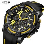 Megir montres homme chronographe sport �tanche aiguilles lumineuses montres � quartz - jaune