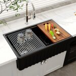 Meje 838 x 508 cm vier de cuisine de ferme en cramique noire  bord tag - evier timbre -  double ...