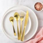 Mnagre 16 pices en inox effet or - coffret ensemble de vaisselle complet - couverts lgants et de ...