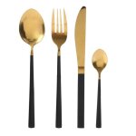 Mnagre 16 pices en inox effet or avec manche noir - coffret ensemble de vaisselle complet - couverts ...