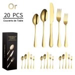 M�nag�re 20 pi�ces couverts de table en titane plaqu� or pour 4 personnesset couverts de tableva au lave ...