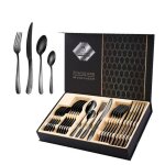 M�nag�re 24 pi�ces noir avez bo�te - cadeau ensemble de couverts pour 6 personnes