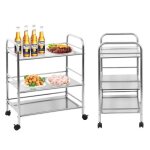 Mengda chariot de service desserte de cuisine  roulettes 3 tagres 60l x 36l x 74h cm acier inox. chrom ...