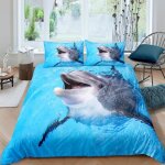 Mer bleu dauphin mignon parure de lit 3 pieces 1 housse de couette 220 * 240cm et 2 taies doreillers ...