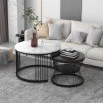 Merax lot de 2 tables basse gigognes imprime marbre table dappoint scandinave pour salon bureau cadre ...