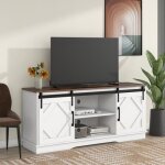 Merax farmhouse grand meuble tv �tag�res r�glables buffet avec 2 portes coulissantes r�tro & blanc 150 ...