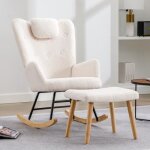 Merax fauteuil chaise  bascule blanche confortable chaise  bascule en peluche douce avec appui - tte ...