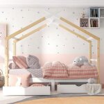 Merax lit cabane enfant 90x200cm avec 2 tiroirs en bois massif avec sommier � lattes et tiroirs de rangement ...