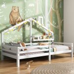 Merax lit cabane en bois 90x200cm pour enfant avec �tag�re de rangement sommier � lattes inlcus barri�res ...