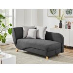 M�ridienne droite convertible en tissu anthracite avec coffre de rangement penelope