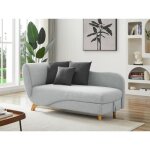 M�ridienne droite convertible en tissu gris clair avec coffre de rangement penelope