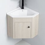 Meuble dangle de salle de bain - rue du bain - chne gris - lave main - vasque dangle blanche en cramique ...