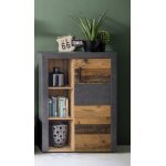 Indy - meuble de salon - bahut en mlamin coloris bois effet vieilli avec une finition gris ciment. ...