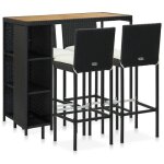 Meuble de bar de jardin 5 pcs et coussins rsine tresse noir