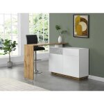 Meuble de bar pivotant avec 2 portes 1 tiroir et 1 niche en mdf - blanc laqué et naturel - eldir Meuble de bar pivotant avec 2 portes 1 tiroir et 1 niche en mdf - blanc laqué et naturel - eldir